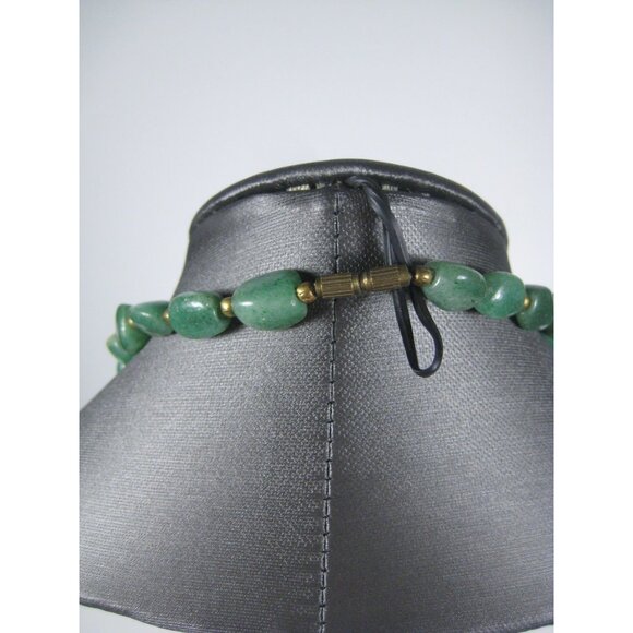 Vintage Green Aventurine Stone Beaded Necklace 23 Inch Brass Bead Jewelry - Picture 9 of 10